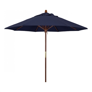 Pemberly Row 9' Push Lift Wood Pole Patio Umbrella in Olefin Navy Fabric