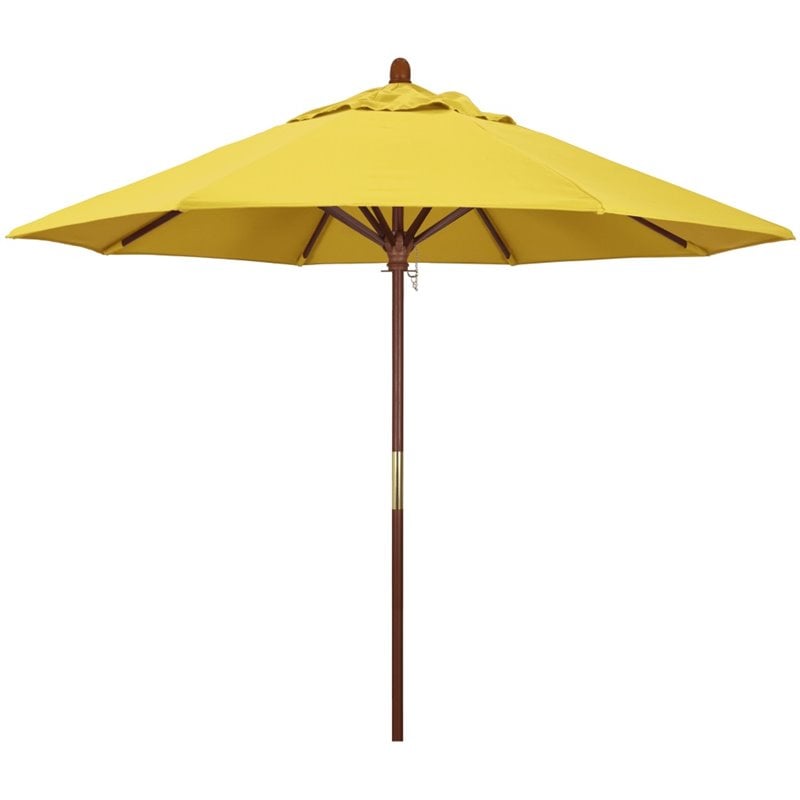 Pemberly Row Contemporary 9' Olefin Push Lift Patio Umbrella in Lemon