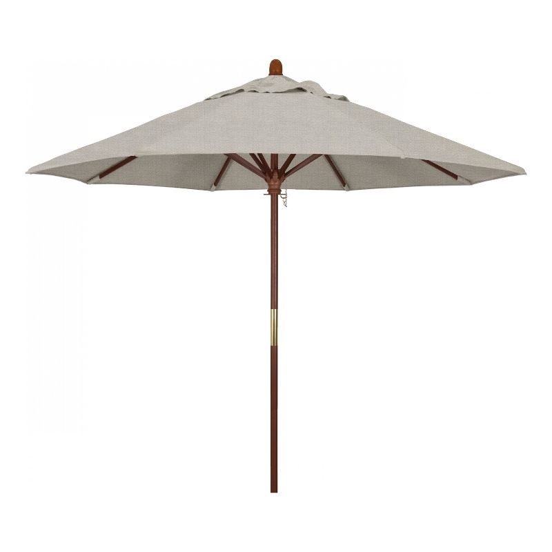 Pemberly Row 9' Push Lift Wood Pole Patio Umbrella in Olefin Granite Fabric