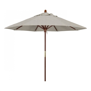 Pemberly Row 9' Push Lift Wood Pole Patio Umbrella in Olefin Granite Fabric