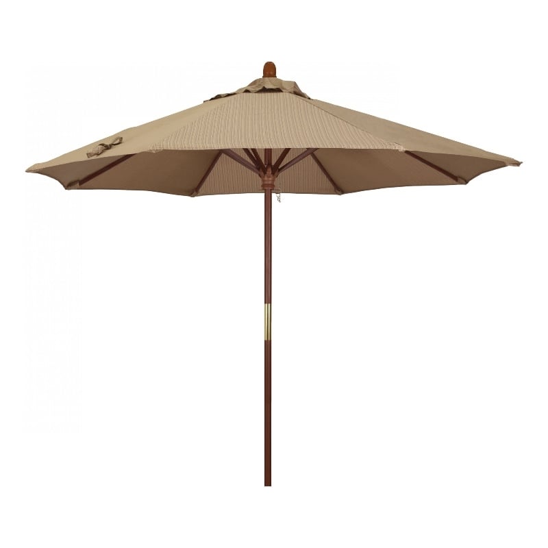 Pemberly Row 9' Push Lift Wood Pole Patio Umbrella in Olefin Sequoia Fabric