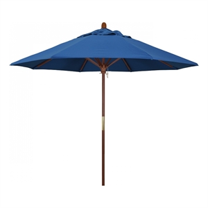 Pemberly Row 9' Push Lift Wood Pole Patio Umbrella in Pacifica Blue Fabric