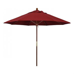 Pemberly Row 9' Push Lift Wood Pole Patio Umbrella in Pacifica Red Fabric