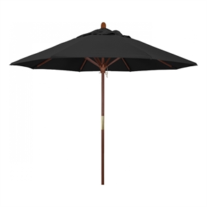 Pemberly Row 9' Push Lift Wood Pole Patio Umbrella in Pacifica Black Fabric