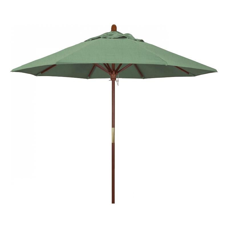 Pemberly Row 9' Push Lift Wood Pole Patio Umbrella in Pacifica Spa Fabric