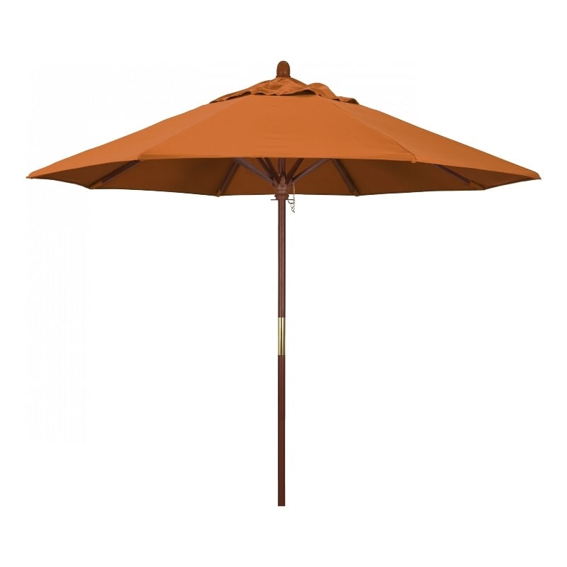 Pemberly Row 9' Push Lift Wood Pole Patio Umbrella in Pacifica Tuscan Fabric