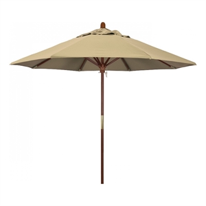 Pemberly Row 9' Push Lift Wood Pole Patio Umbrella in Pacifica Beige Fabric
