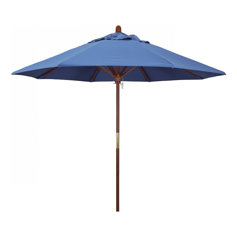 Pemberly Row 9' Push Lift Wood Pole Patio Umbrella in Pacifica Capri Fabric