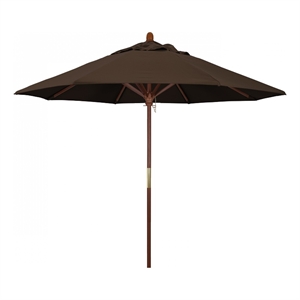 Pemberly Row 9' Push Lift Wood Pole Patio Umbrella in Pacifica Mocha Fabric