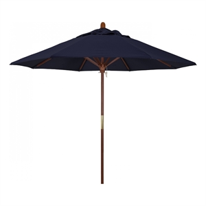 Pemberly Row 9' Push Lift Wood Pole Patio Umbrella in Pacifica Navy Fabric