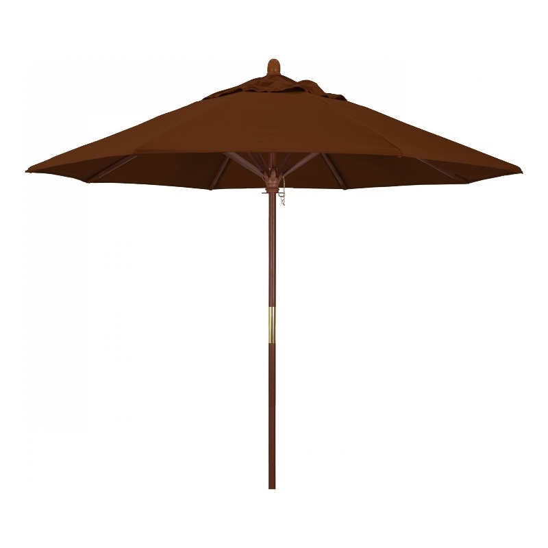Pemberly Row 9' Push Lift Wood Pole Patio Umbrella in Pacifica Brick Fabric