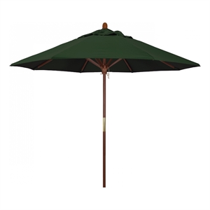 Pemberly Row 9' Push Lift Wood Pole Patio Umbrella in Pacifica Green Fabric