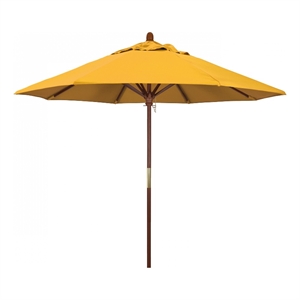 Pemberly Row 9' Push Lift Wood Pole Patio Umbrella in Pacifica Yellow Fabric