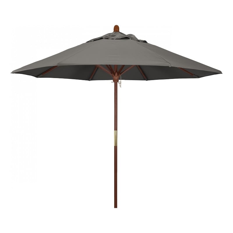 Pemberly Row 9' Push Lift Wood Pole Patio Umbrella in Pacifica Taupe Fabric