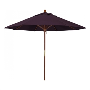 Pemberly Row 9' Push Lift Wood Pole Patio Umbrella in Pacifica Purple Fabric