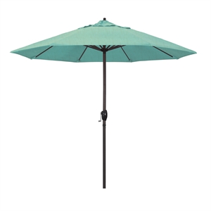 Pemberly Row 9' Bronze Aluminum Pole Patio Umbrella in Performance Fabric Mist