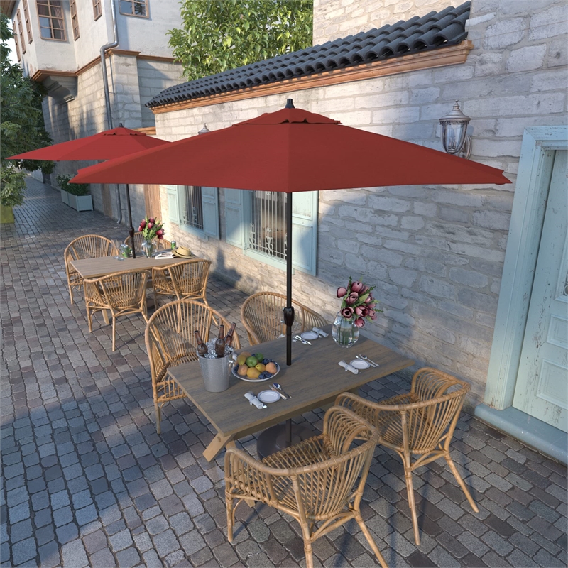 Pemberly Row 9' Performance Fabric Tilt Crank Lift Patio Umbrella in Red