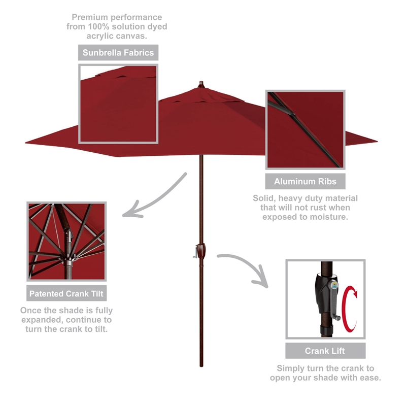 Pemberly Row 9' Performance Fabric Tilt Crank Lift Patio Umbrella in Red