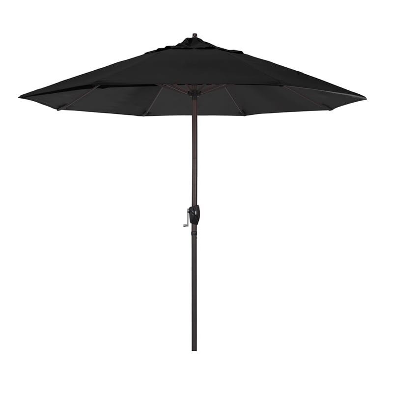Pemberly Row 9' Bronze Aluminum Pole Patio Umbrella in Performance Fabric Black