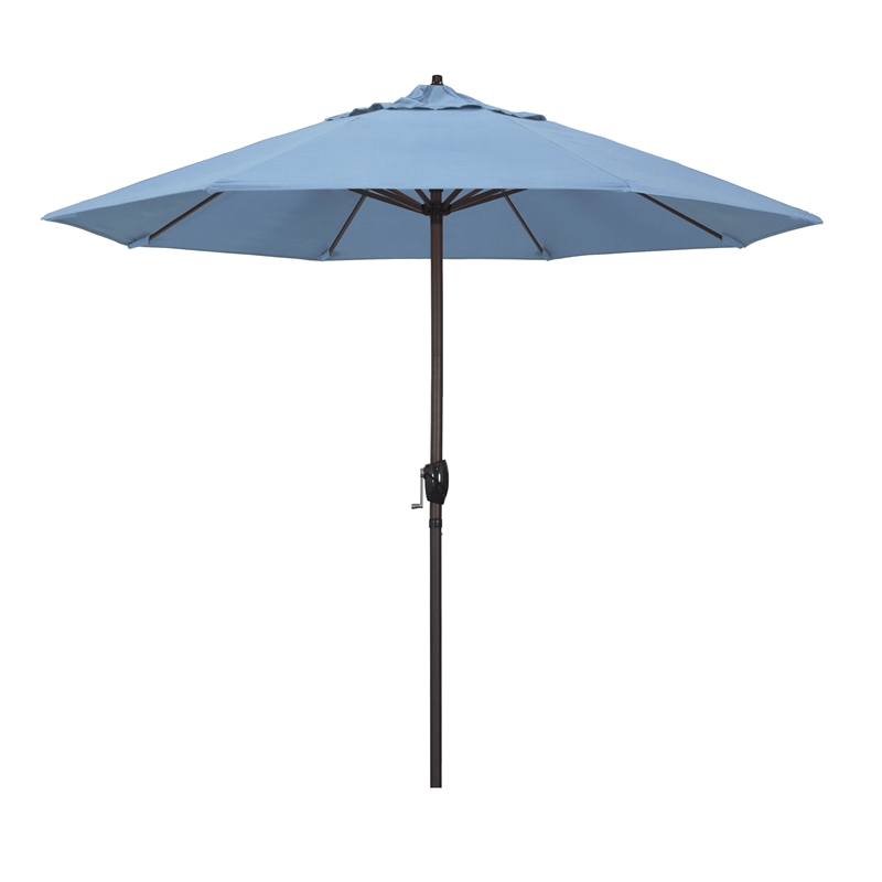 Pemberly Row 9' Bronze Aluminum Pole Patio Umbrella in Performance Fabric Blue