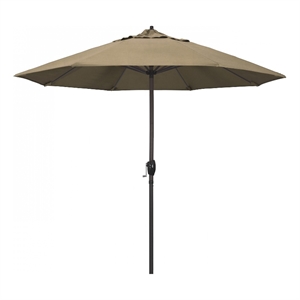 Pemberly Row 9' Bronze Aluminum Pole Patio Umbrella in Performance Fabric Beige