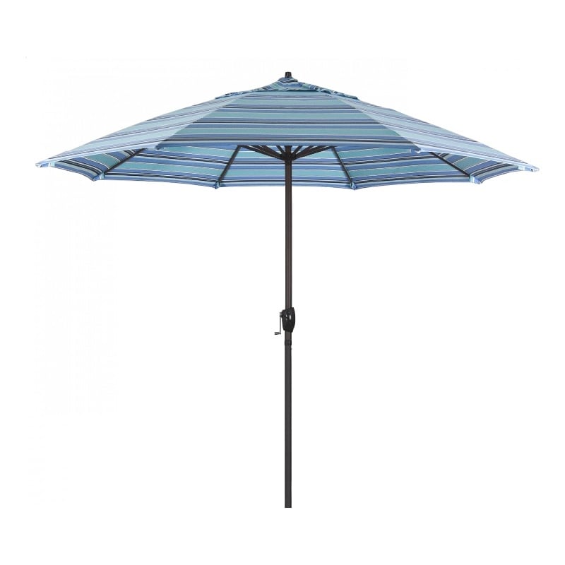 Pemberly Row 9' Bronze Aluminum Pole Patio Umbrella in Performance Fabric Oasis
