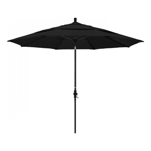 Pemberly Row 11' Black Aluminum Pole Patio Umbrella in Performance Fabric Black