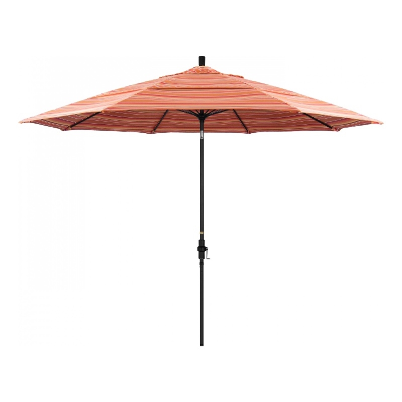 Pemberly Row 11' Black Aluminum Pole Patio Umbrella in Performance Fabric Mango
