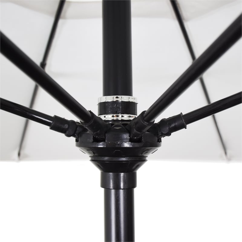 Pemberly Row 11' Black Aluminum Pole Performance Fabric Seaside Patio Umbrella
