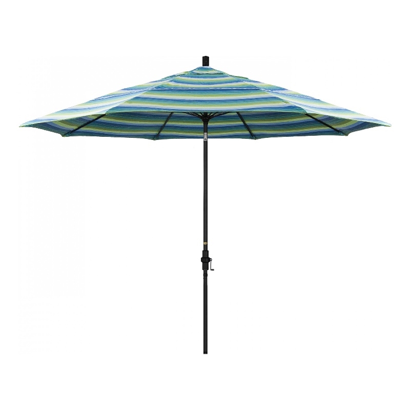Pemberly Row 11' Black Aluminum Pole Performance Fabric Seaside Patio Umbrella