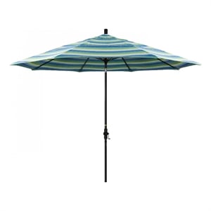 Pemberly Row 11' Black Aluminum Pole Performance Fabric Seaside Patio Umbrella