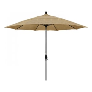 Pemberly Row 11' Black Aluminum Pole Patio Umbrella - Performance Fabric Sesame