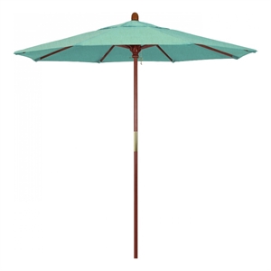 Pemberly Row 7.5' Push Lift Wood Pole Patio Umbrella in Performance Fabric Mist