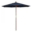 Pemberly Row 7.5' Push Lift Wood Pole Performance Fabric Indigo Patio Umbrella