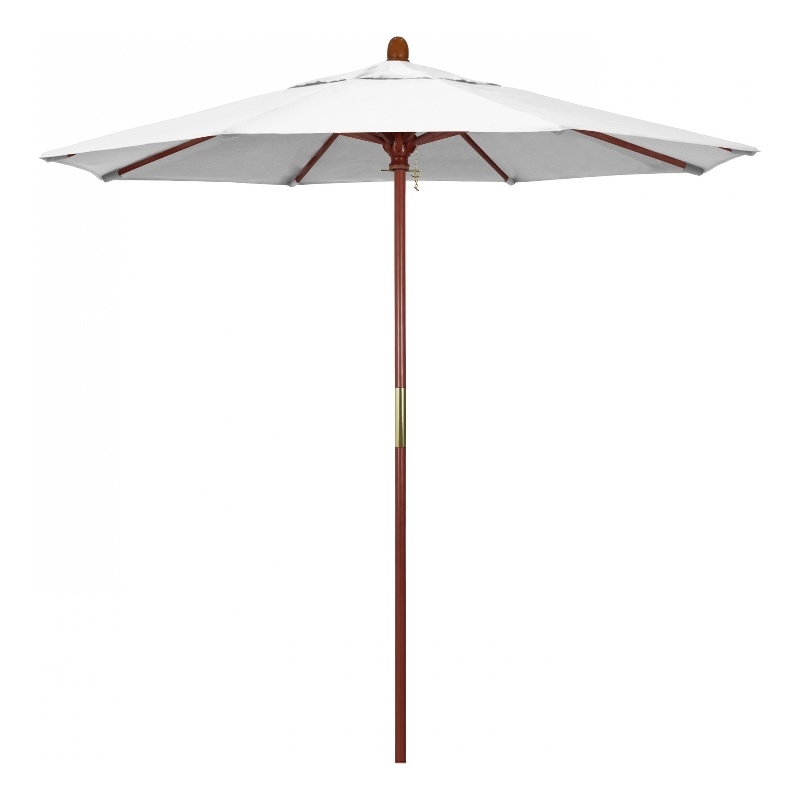 Pemberly Row 7.5' Push Lift Wood Pole Performance Fabric Natural Patio Umbrella