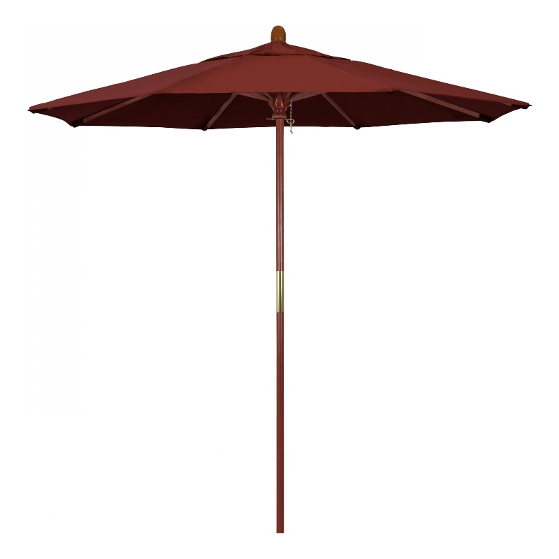 Pemberly Row 7.5' Push Lift Wood Pole Patio Umbrella - Performance Fabric Henna