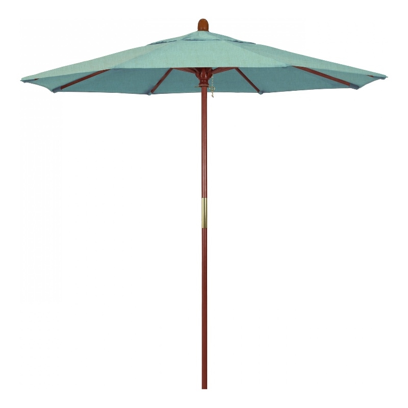 Pemberly Row 7.5' Push Lift Wood Pole Patio Umbrella in Performance Fabric Spa