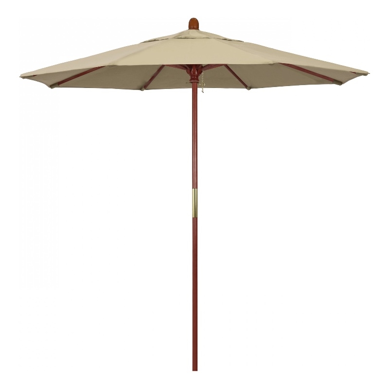 Pemberly Row 7.5' Push Lift Wood Pole Patio Umbrella - Performance Fabric Beige