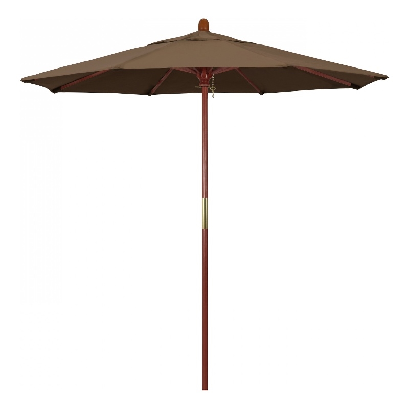 Pemberly Row 7.5' Push Lift Wood Pole Patio Umbrella - Performance Fabric Cocoa
