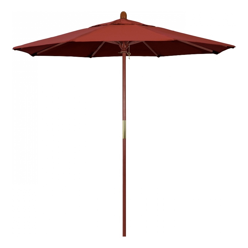 Pemberly Row 7.5' Wood Pole Performance Fabric Terracotta Patio Umbrella