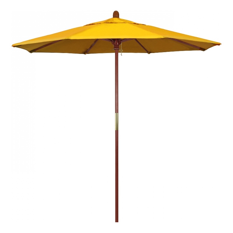 Pemberly Row 7.5' Push Lift Wood Pole Performance Fabric Yellow Patio Umbrella