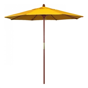 Pemberly Row 7.5' Push Lift Wood Pole Performance Fabric Yellow Patio Umbrella