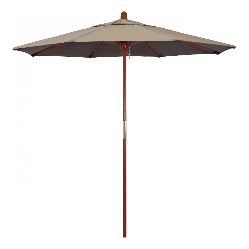 Pemberly Row 7.5' Push Lift Wood Pole Patio Umbrella - Performance Fabric Taupe
