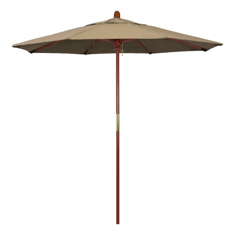 Pemberly Row 7.5' Push Lift Wood Pole Patio Umbrella - Performance Fabric Beige