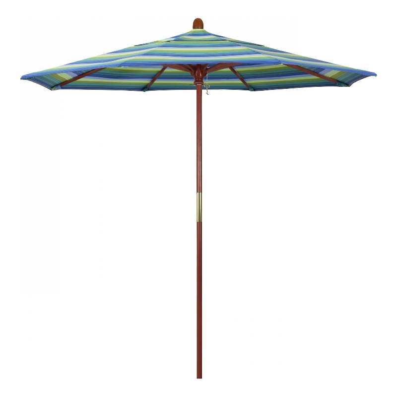 Pemberly Row 7.5' Push Lift Wood Pole Performance Fabric Seaside Patio Umbrella