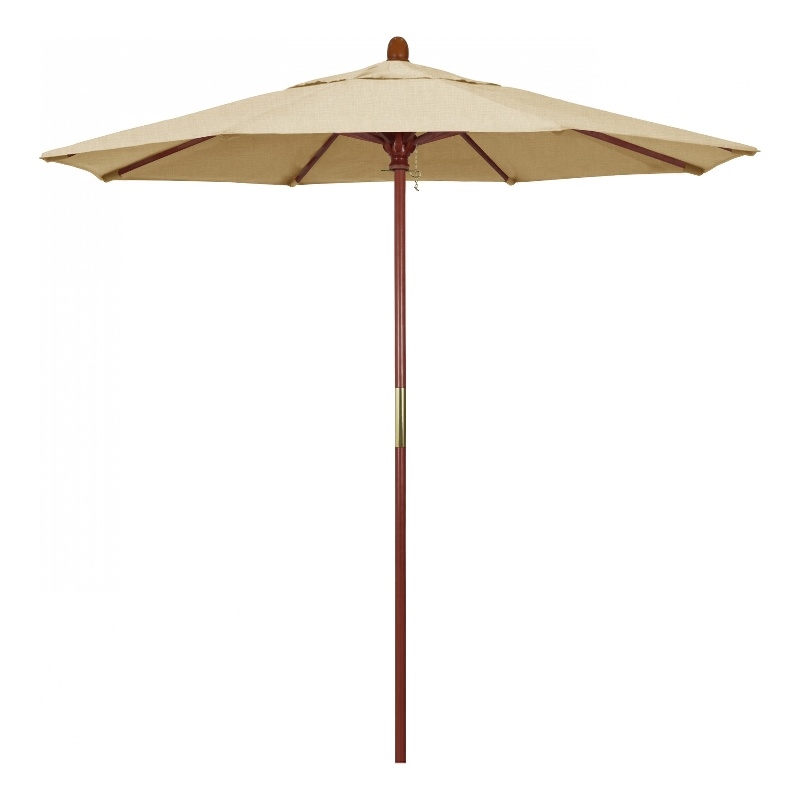 Pemberly Row 7.5' Push Lift Wood Pole Performance Fabric Sesame Patio Umbrella