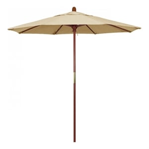 Pemberly Row 7.5' Push Lift Wood Pole Performance Fabric Sesame Patio Umbrella