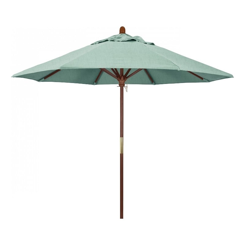 Pemberly Row 9' Push Lift Wood Pole Patio Umbrella in Performance Fabric Mist