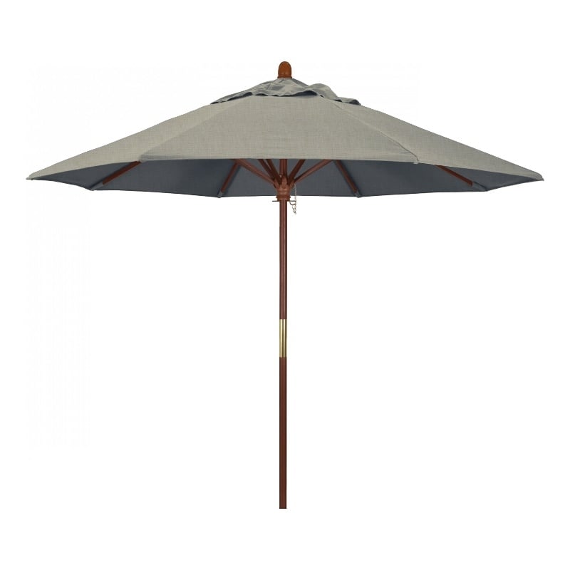 Pemberly Row 9' Push Lift Wood Pole Patio Umbrella in Performance Fabric Dove