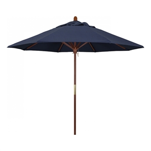 Pemberly Row 9' Push Lift Wood Pole Patio Umbrella in Performance Fabric Indigo